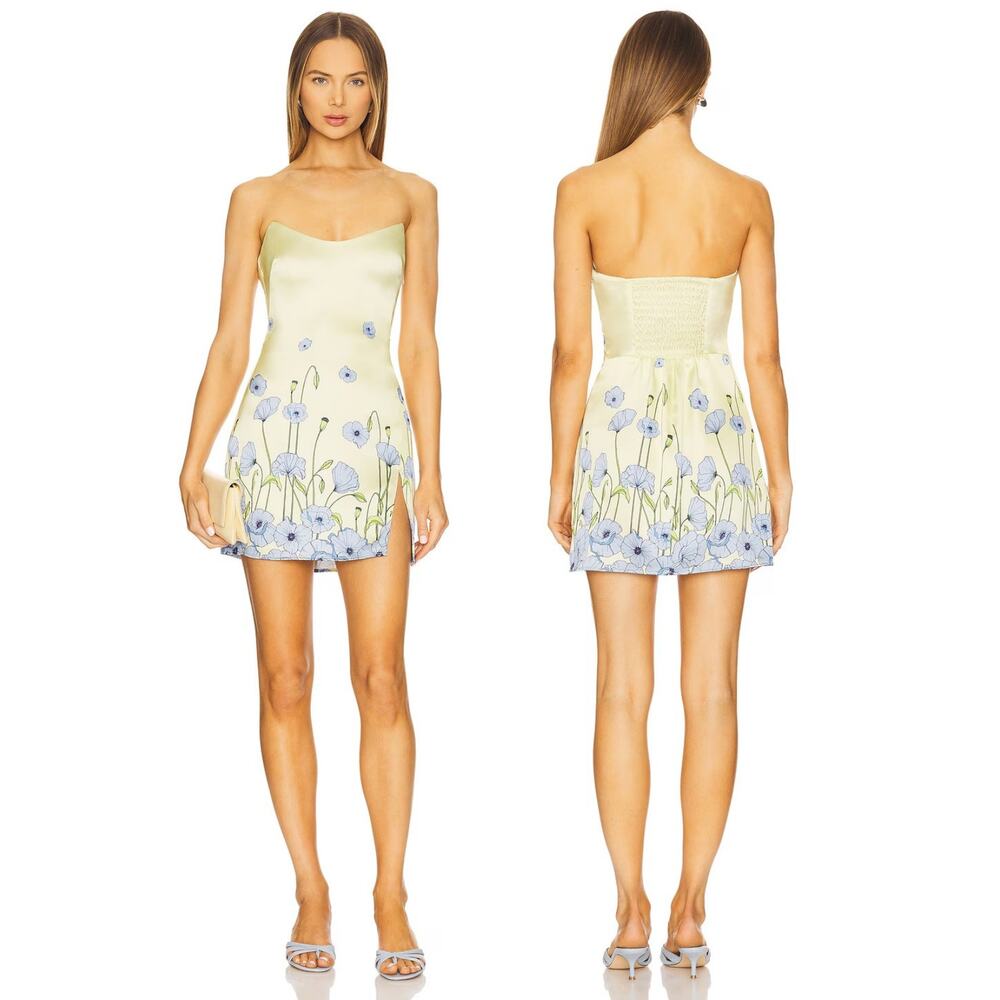 Katie May Debra Mini Dress Strapless Satin Floral Coquette Garden Party Summer S